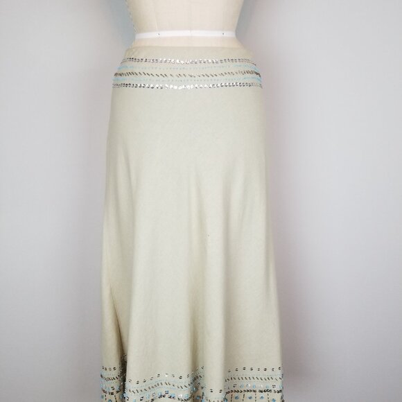 Carole Little Turquoise & Silver Beaded Sequin Midi Linen Skirt Ladies Size 6 - Picture 5 of 7